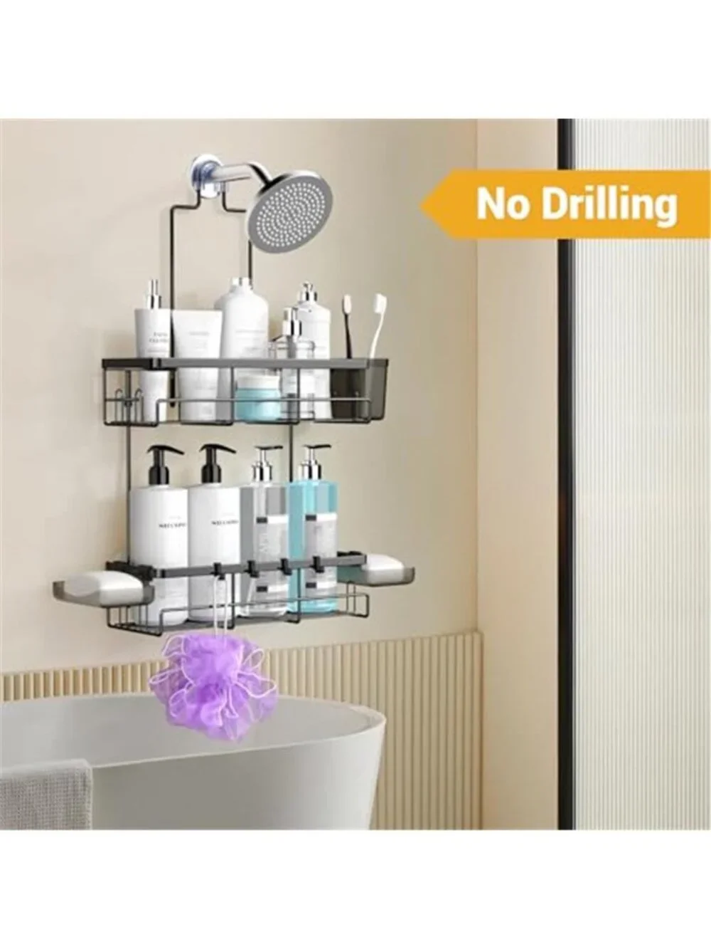 Hanging Shower Caddy Over Shower Head 2 Tier Stainless Steel Bathroom Organizer